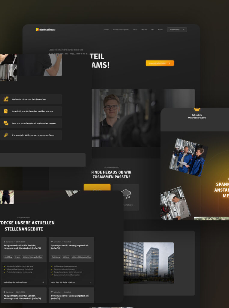 Collage der Seiten einer Recruiting-Website für einen Gebäudetechnik-Betrieb