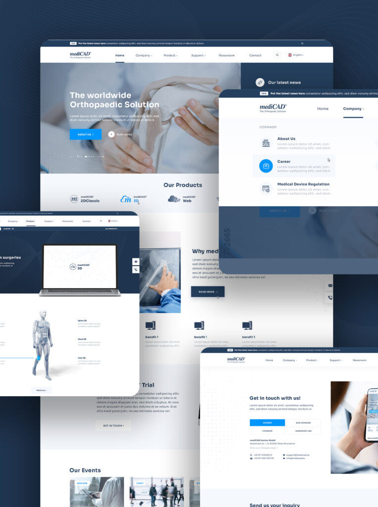 Collage mehrerer Seiten der Website eines Medizinsoftware-Herstellers