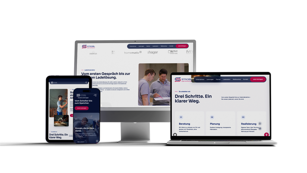 Website eines Elektrofachbetriebs responsiv auf Desktop, Laptop, Tablet und Smartphone
