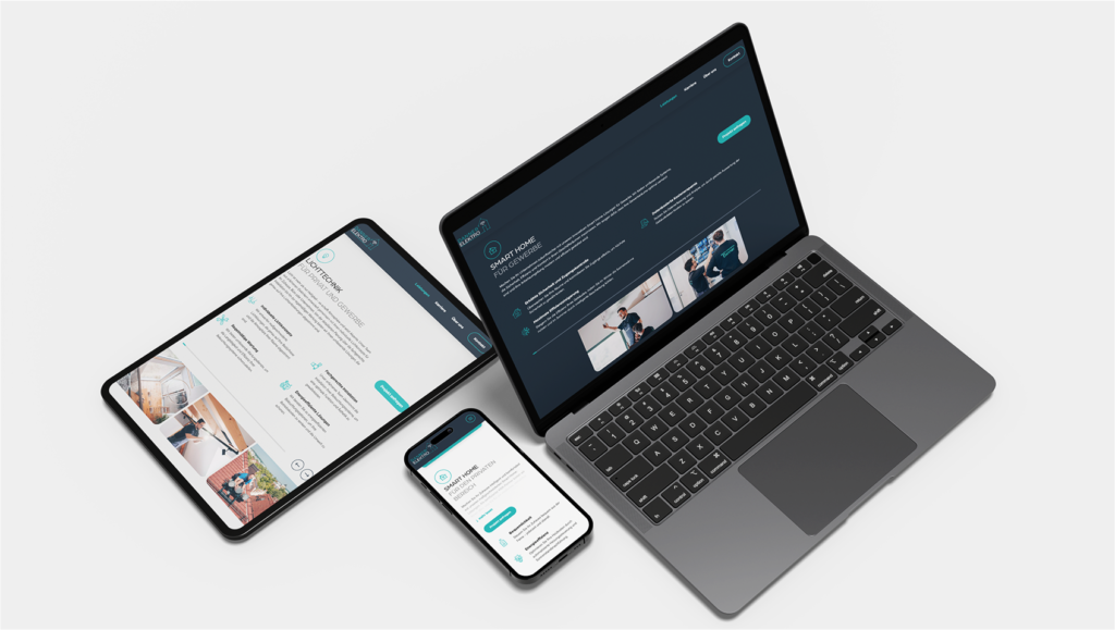 Website eines Elektrobetriebs auf Laptop, Tablet und Smartphone