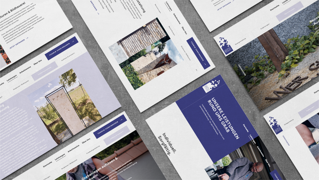 Collage mehrerer Seiten der Website eines Steinmetzbetriebs