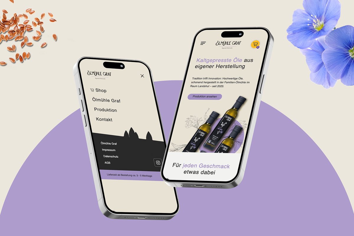 Onlineshop für regionale Lebensmittel auf zwei Smartphones