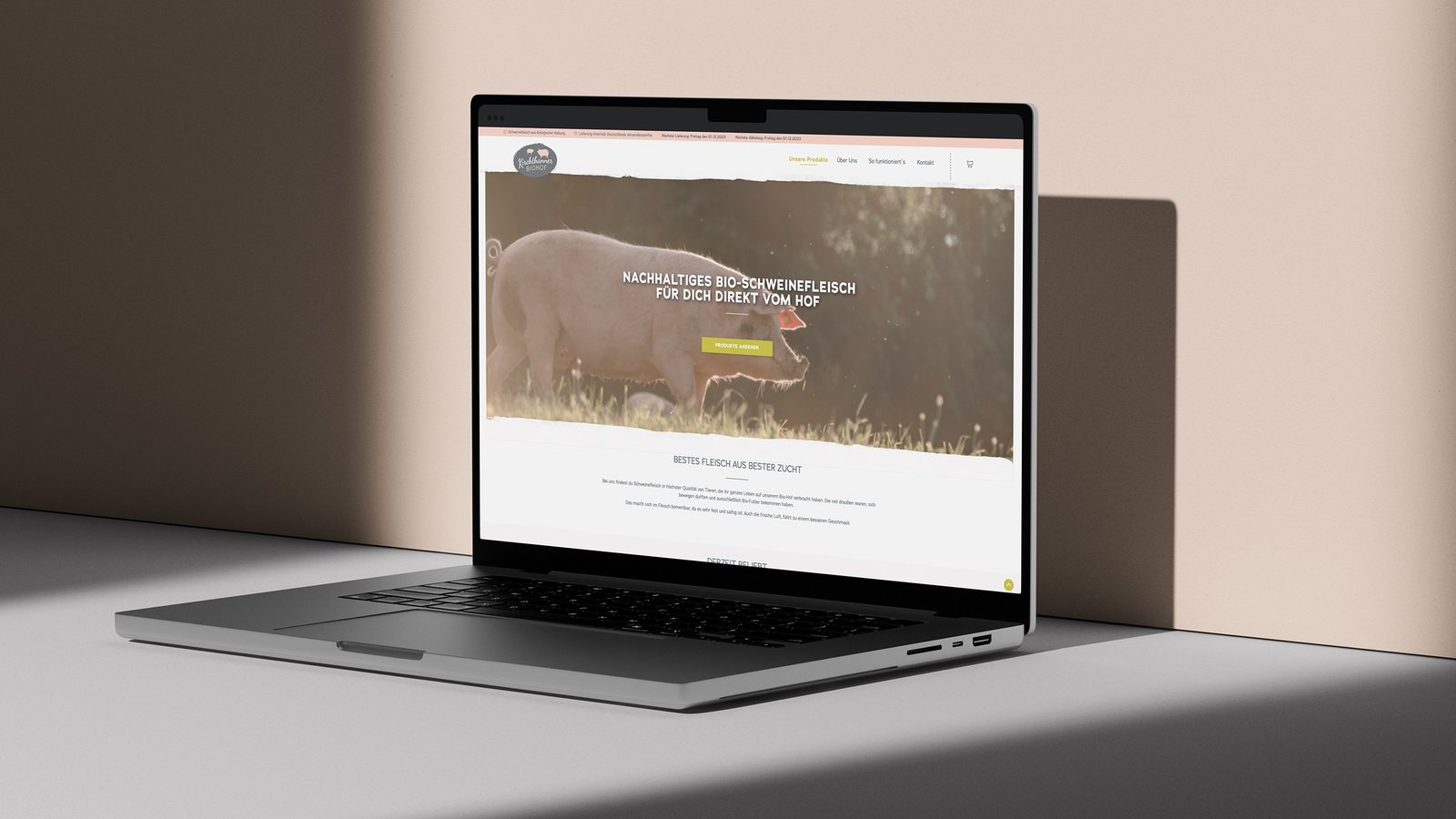 Website mit Onlineshop für einen Biohof auf einem Laptop